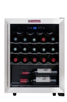 Монотемпературный шкаф, LaSommeliere модель LS24A Небольшой монотемпературный винный шкаф LaSommeliere LS24A позволяет хранить до 23 бутылок (типа Бордо). Стеклянная дверца шкафа имеет АУФ-тонировку, поэтому хорошо защищает вина. Практичные металлические полки обеспечивают оптимальное расположение бутылок в шкафу.