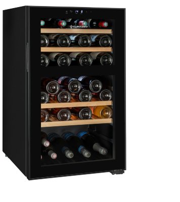 Двухзонный винный шкаф, Climadiff модель CEPAGE52DZF Двухзонный шкаф для вина Climadiff CEPAGE52DZF на 52 (21+31) бутылки стандартного типа Бордо, подойдёт тем, кому необходимо место для качественного хранения винной коллекции. Цвет корпуса и рамки двери - черный, компрессорный, 2 зоны (5-20 / 5-20 ° C), электронное регулирование, закаленный двухслойный стеклопакет (цвет серый)  с анти-УФ-обработкой.