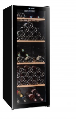 Монотемпературный шкаф, Climadiff модель CS105B1 Монотемпературный винный шкаф Climadiff CS105B1, рассчитанный на 105 бутылок (типа Бордо), 
позволяет готовить вина к подаче. 

Шкаф оборудован перенавешиваемой дверцей, поэтому может быть установлен в любом месте. 
Благодаря стеклянной двери с АУФ-тонировкой, гарантирующей защиту вин от солнечного света, можно изучать содержимое, не открывая шкаф. 
Полки из дерева обеспечивают безопасное размещение бутылок, а мягкая светодиодная подсветка придает шкафу элегантность.