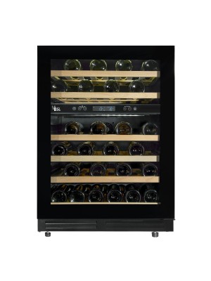 Двухзонный винный шкаф Vinosafe модель VSU46BD Двухзонный встраиваемый винный шкаф на 46 бутылок – это практичное и современное решение для хранения вина.
Этот  компактный винный шкаф, поддерживает температуру в двух независимых зонах: верхняя зона 5°C –12°C / нижняя зона 12°C –20°C
Фасад шкафа украшает черная, стеклянная дверца со скрытыми петлями. Дверца перенавешиваемая и оснащена УФ фильтром
Шкаф оснащен: угольным фильтром, 5+1 выдвижными полками из натурального дерева, белой LED подсветкой
Габариты шкафа мм.: Ш595 x Г590 x В820