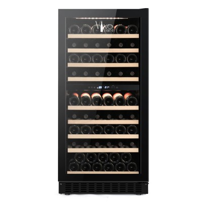 Двухзонный винный шкаф Vinosafe модель VSN99AD Двухзонный встраиваемый винный шкаф на 99 бутылок – это практичное и современное решение для хранения вина.
Этот  вместительный винный шкаф, поддерживает температуру в двух независимых зонах: верхняя зона 5°C –12°C / нижняя зона 12°C –20°C
Фасад шкафа украшает черная, двухстворчатая, стеклянная дверца со скрытыми петлями. Дверца оснащена замком и  УФ фильтром
Шкаф оснащен: угольным фильтром, 8+1 выдвижными полками из натурального дерева, белой LED подсветкой
Габариты шкафа мм.: Ш595 x Г700 x В1210