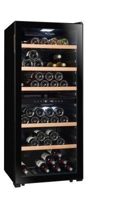 Двухзонный шкаф, LaSommeliere модель LS102DZBLACK Двухзонный винный шкаф La Sommeliere LS102DZBLACK предназначен для размещения 102 бутылок (типа Бордо). В двух независимых температурных отсеках можно хранить различные сорта вин. Шкаф оснащён практичными металлическими полками с деревянным фасадом.
