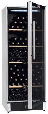Мультитемпературный шкаф, LaSommeliere модель VIP160 Мультитемпературный винный шкаф La Sommeliere VIP160 предназначен для хранения и подготовки к сервировке 160 бутылок (типа Бордо). Благодаря тому, что шкаф оборудован системой "Зима", он может быть установлен в прохладных помещениях, где температура не опускается ниже 0&amp;deg;C). Оригинальное исполнение в серебристом цвете и стеклянная перенавешиваемая дверца превращают шкаф в стильный предмет бытовой техники.