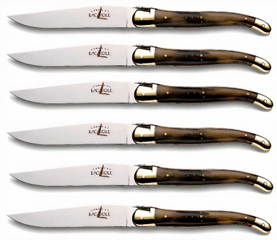 Набор из 6 столовых ножей ручной работы Laguiole (2 митры, рукоятка из черного рога) Набор из 6 столовых ножей ручной работы Laguiole 
рукоятка из черного рога