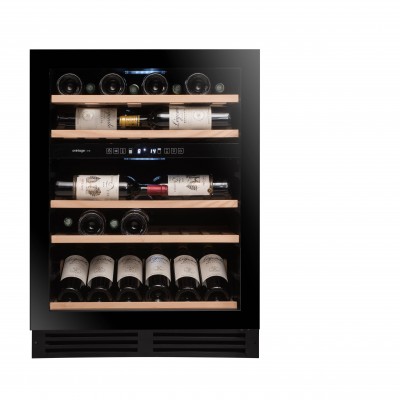 Двухзонный шкаф, Avintage модель AVU53 PREMIUM Двухзонный винный шкаф Avintage AVU53 PREMIUM для подготовки вина вмещает 38 бутылок (типа Бордо): верхняя зона - 16 бутылок, нижняя зона - 22 бутылки. Установка шкафа свободная или встраиваемая под столешницу. Наличие двух температурных зон позволяет размещать разные напитки при наиболее подходящей температуре. Стильный дизайн делает шкаф броским предметом интерьера, а двухтактная электронная система открывания и закрывания двери создаст больший комфорт.
