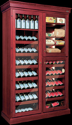 Шкаф с отделением для сигар Ellemme LM-02-3T Винный шкаф Ellemme LM-02-3T с отделением для сигар.Компрессорное охлаждение, три температурные зоны. Корпус из натурального дерева, размеры 134х52х218 см. Неоновая подсветка, вместимость от 68 до 135 бутылок вина (в зависимости от расположения полок). Дверь оснащена стеклопакетом, защищённым от ультрафиолетового излучения. Диапазон регулировки температуры 8-20°С, влажности - 40-75%. Если вам понравился этот шкаф, но хотелось бы, чтобы он имел другие размеры или цвет, возможно изготовление и покраска под заказ.