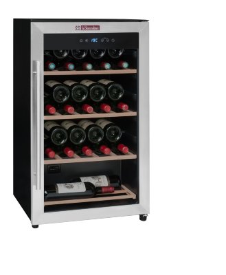 Монотемпературный шкаф, LaSommeliere модель LS36A Небольшой монотемпературный винный шкаф LaSommeliere LS36A позволяет хранить до 36 бутылок (типа Бордо). Стеклянная дверца шкафа имеет АУФ-тонировку, поэтому хорошо защищает вина. 3 полки + 1 полуполка из дерева.