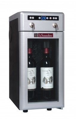 Диспенсер для вина DVV2 "Вино по бокалам" на 2 бутылки. Набор для сохранения и охлаждения (7-18°C) вина с помощью азота, вентилируемый, имеется возможность выбора интенсивности и степени охлаждения, Выполнен в серебристом цвете