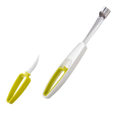 Нож для чистки яблок и удаления сердцевины Apple corer + Knife, арт.4663660 Нож легко удаляет сердцевину из яблок, а с помощью специального ножа в рукоятке можно очистить и нарезать все виды  фруктов.
Теперь подготовить фрукты к употреблению теперь станет намного проще.