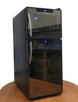 Винный шкаф Climadiff DOPIOVINO/1 (6 дер.пол, 2 зоны, выбор 7-18С,чёрн,2двери-стекло, подс)