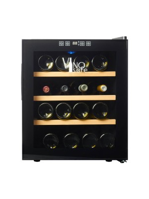 Однозонный шкаф Vinosafe модель VSF16AMОднозонный винный шкаф Vinosafe модель VSF16AM с уценкой(35%)№221001013 Компактный винный шкаф VinoSafe VSF16AM — практичное решение для ценителей вина, которые хотят сохранить свою коллекцию. Внутри шкафа VinoSafe VSF16AM поддерживается температура 11-18 градусов, соответствующая температуре винного погреба. 
Поверхности шкафа выполнены из металла и покрыты чёрной краской, поэтому модель VSF16AM вписывается в любые интерьеры. В качестве охлаждающего элемента используется система Пельте, поэтому шума и вибраций при работе почти не возникает. 
На стекло дверцы нанесено покрытие, защищающее содержимое от УФ-лучей, губительных для вин. Внутреннее пространство холодильника VinoSafe VSF16AM дополнено мягким освещением. Чтобы удобно расположить бутылки, в шкафу имеется четыре съёмные полки из бука. На них можно разместить 16 бутылок, но при желании ёмкость шкафа можно увеличить, удалив одну или несколько полок. 
Управление шкафом не доставит сложностей: сенсорная панель поможет настроить и менять параметры, чтобы вина неизменно радовали вас вкусом. Уценен по причине вмятины на корпусе