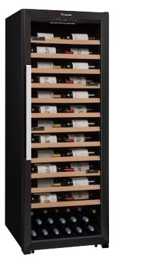 Монотемпературный винный шкаф, Climadiff модель PRO125 Монотемпературный винный шкаф Climadiff профессиональной серии на 125 бутылок 0,75л, модель PRO125. Отличительная особенность данного шкафа заключается в 12 выдвижных полках, на которых бутылки лежат этикеткой к стеклу, что позволяет эффективно использовать винный шкаф не только для хранения, но и для демонстрации и продажи, в частности в ресторанах и в винных бутиках.